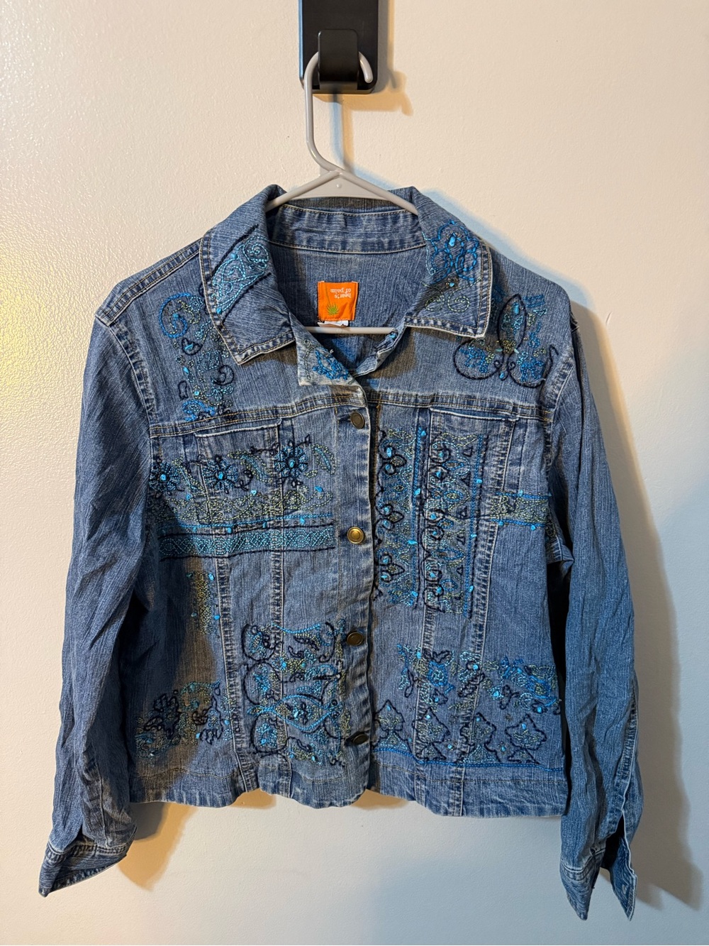 hearts of palm Blue Denim Jacket with Teal & Navy Embroidery